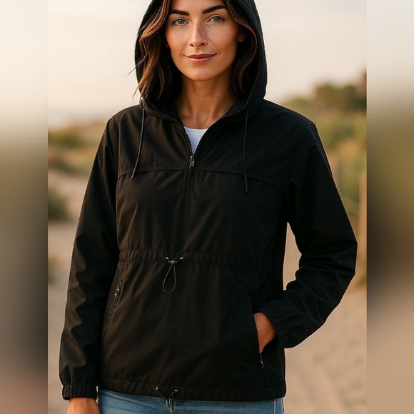 Avalanche - NWOT -Ladies Navy Blue Windbreaker W/Hood, Drawstring Waist, Pockets - Picture 1 of 15
